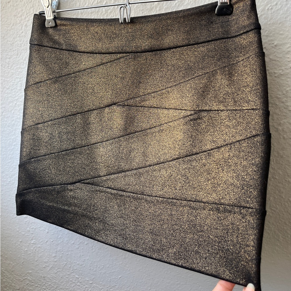 Express Bandage Mini Skirt Metallic Gold Size 00 - Picture 3 of 11